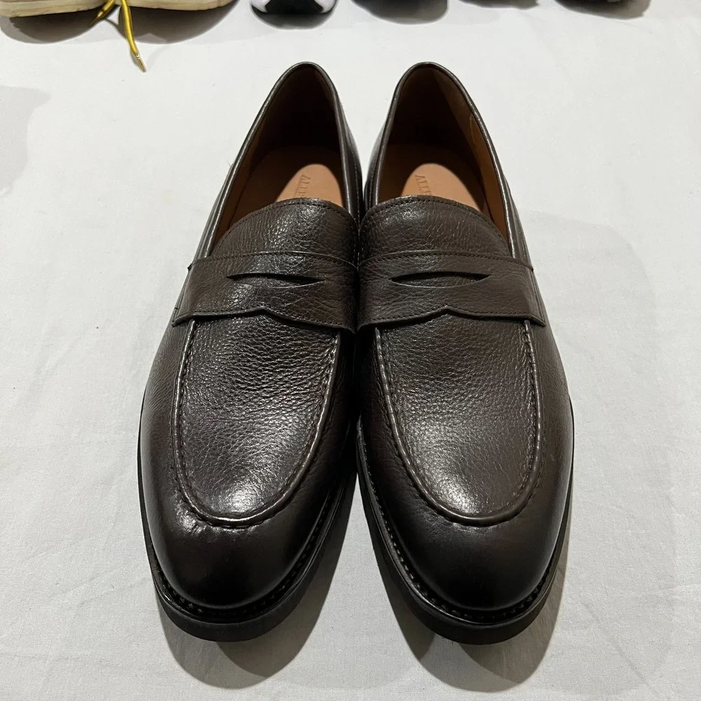 NWOB Allen Edmonds Mens Dark Choco Brown Damon Pebbled Leather Penny Loafers 12D